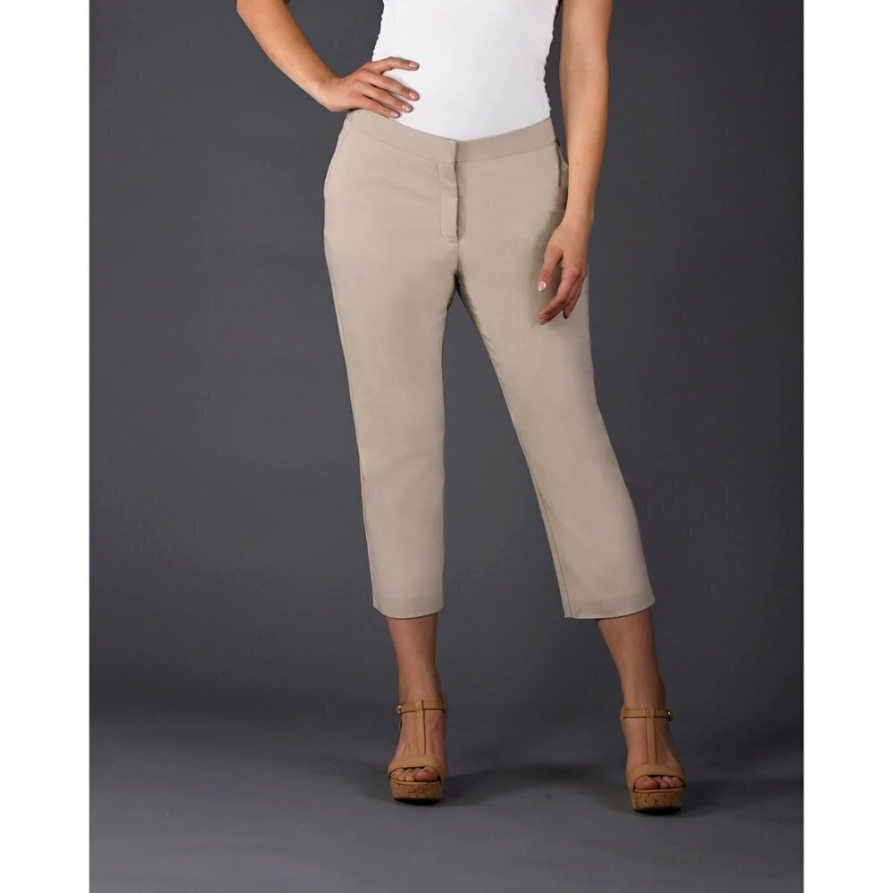 Measure & Made Womens Size 12.2 Fitlogic Casual Capri Pants Khaki Tan $99
